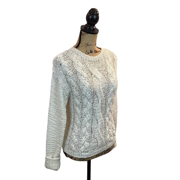 VINCE Cable Knit Open Weave Cotton Blend Sweater - Picture 4 of 12